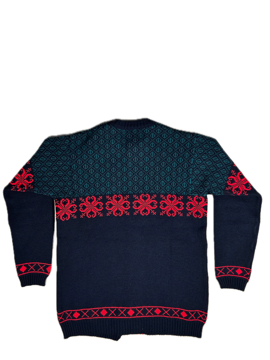 Cárdigan Tracht Austriaco Vintage - 100% Lana - Negro / Rojo / Verde - Talla 48