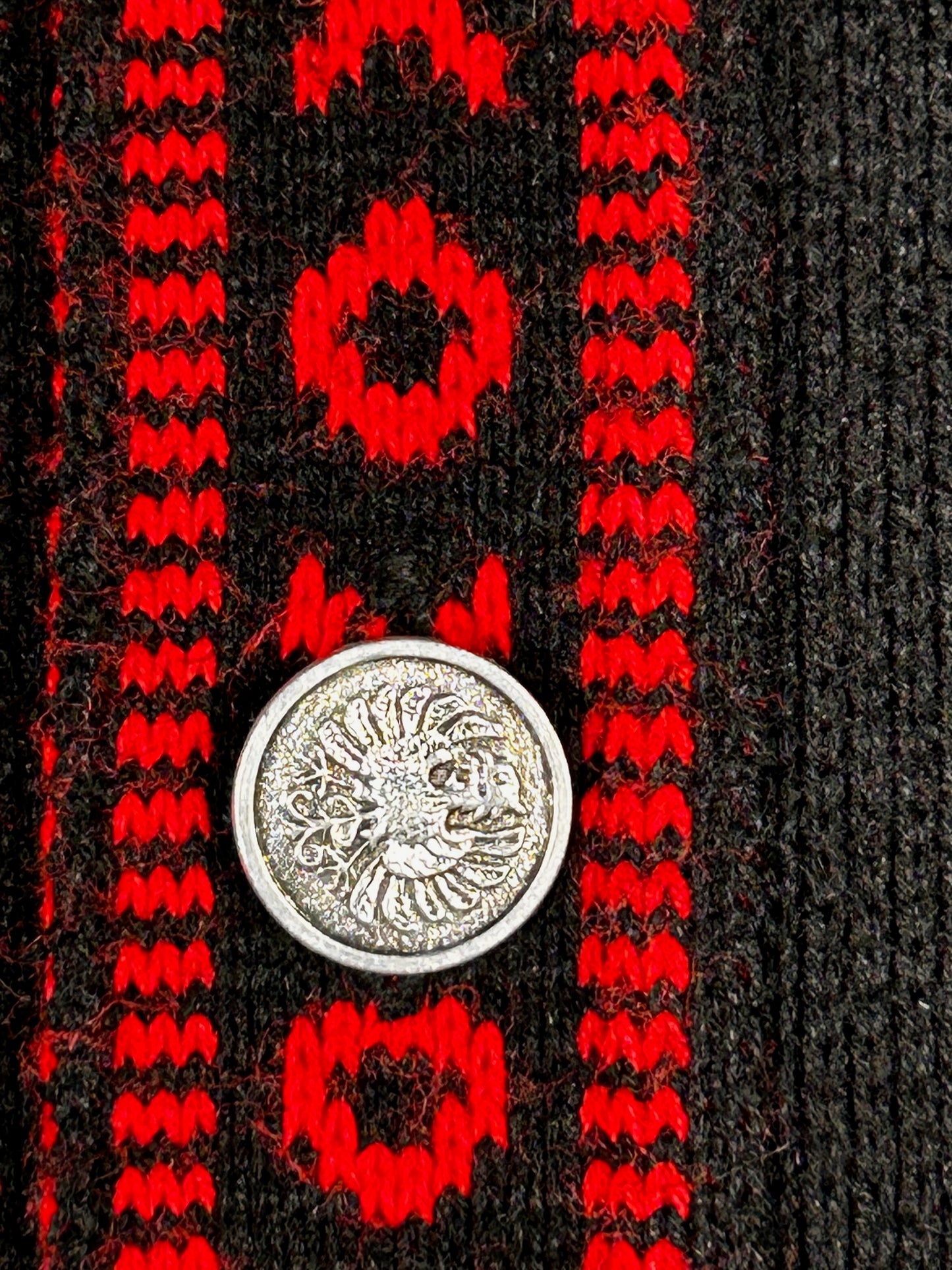 Cárdigan Tracht Austriaco Vintage - 100% Lana - Negro / Rojo / Verde - Talla 48