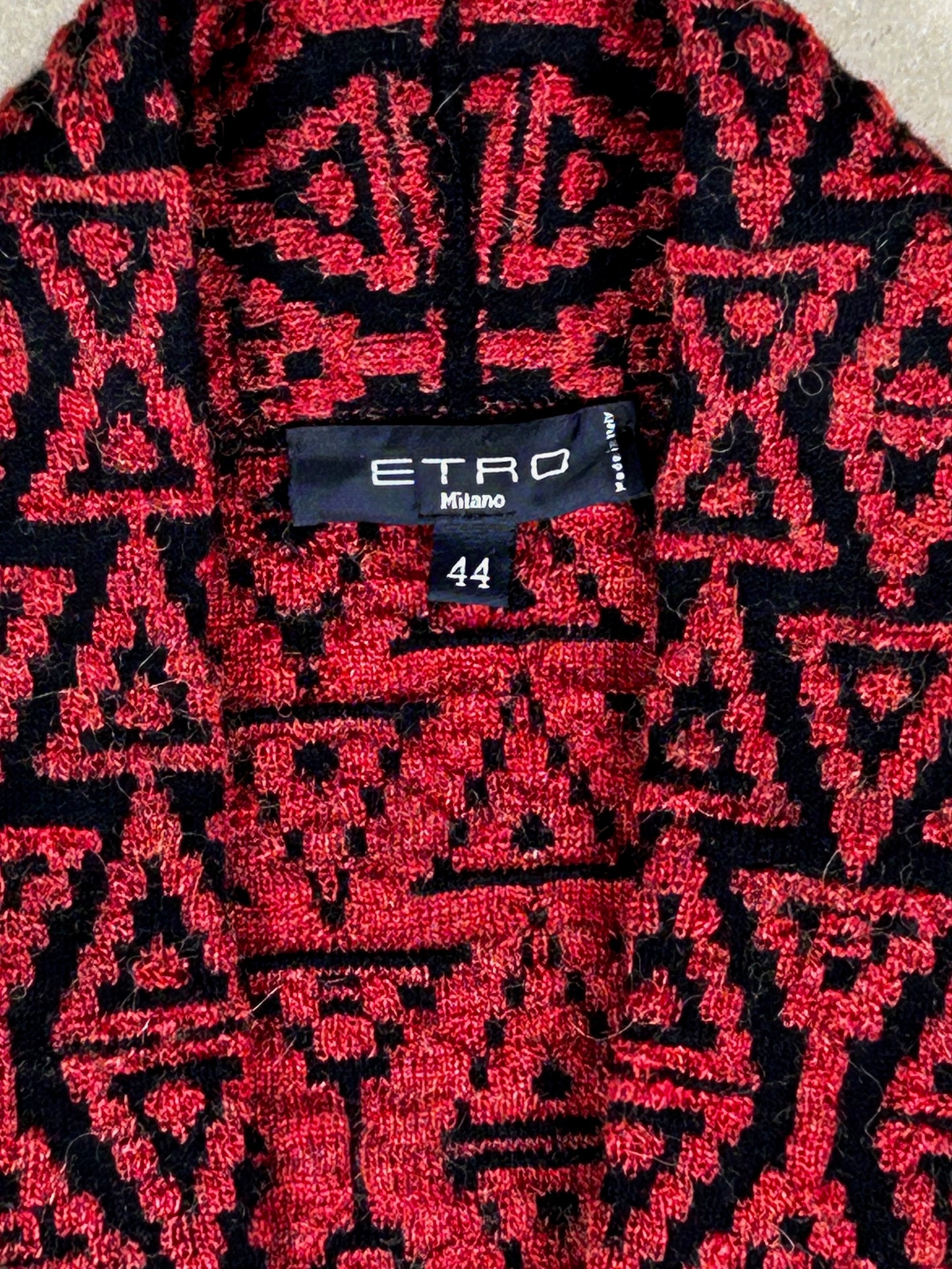 Cárdigan Americana Desestructurada Etro - Jacquard Geométrico Rojo / Negro - Talla 44