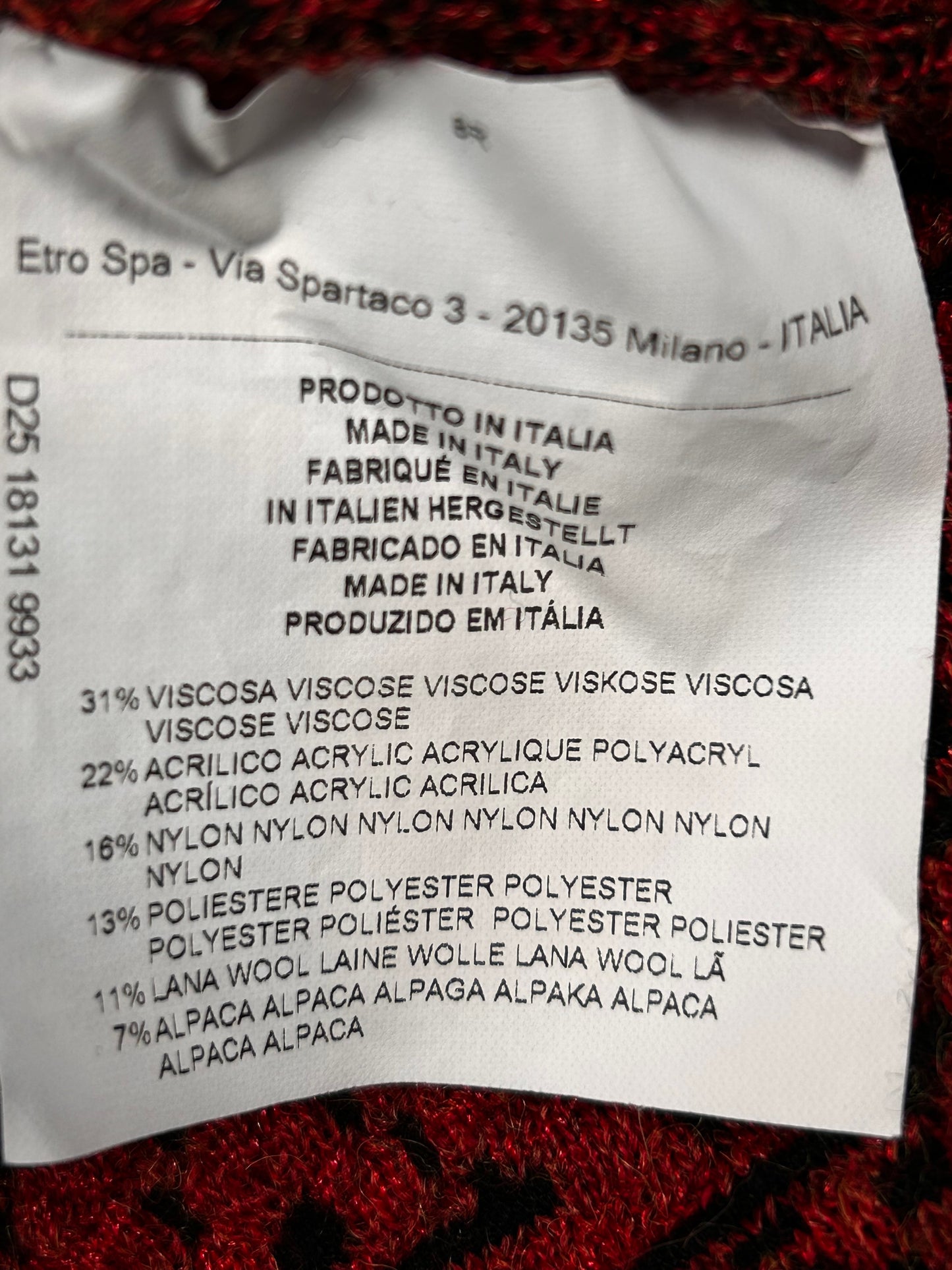 Cárdigan Americana Desestructurada Etro - Jacquard Geométrico Rojo / Negro - Talla 44