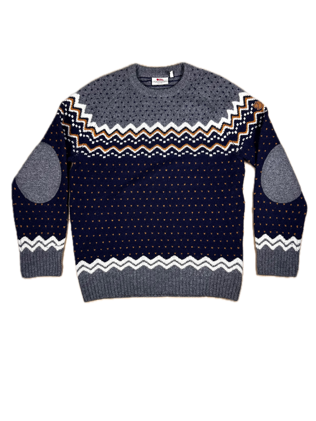 Jersey de Lana Nórdico Fjällräven - Patrón Fair Isle Azul Marino / Gris - Talla M