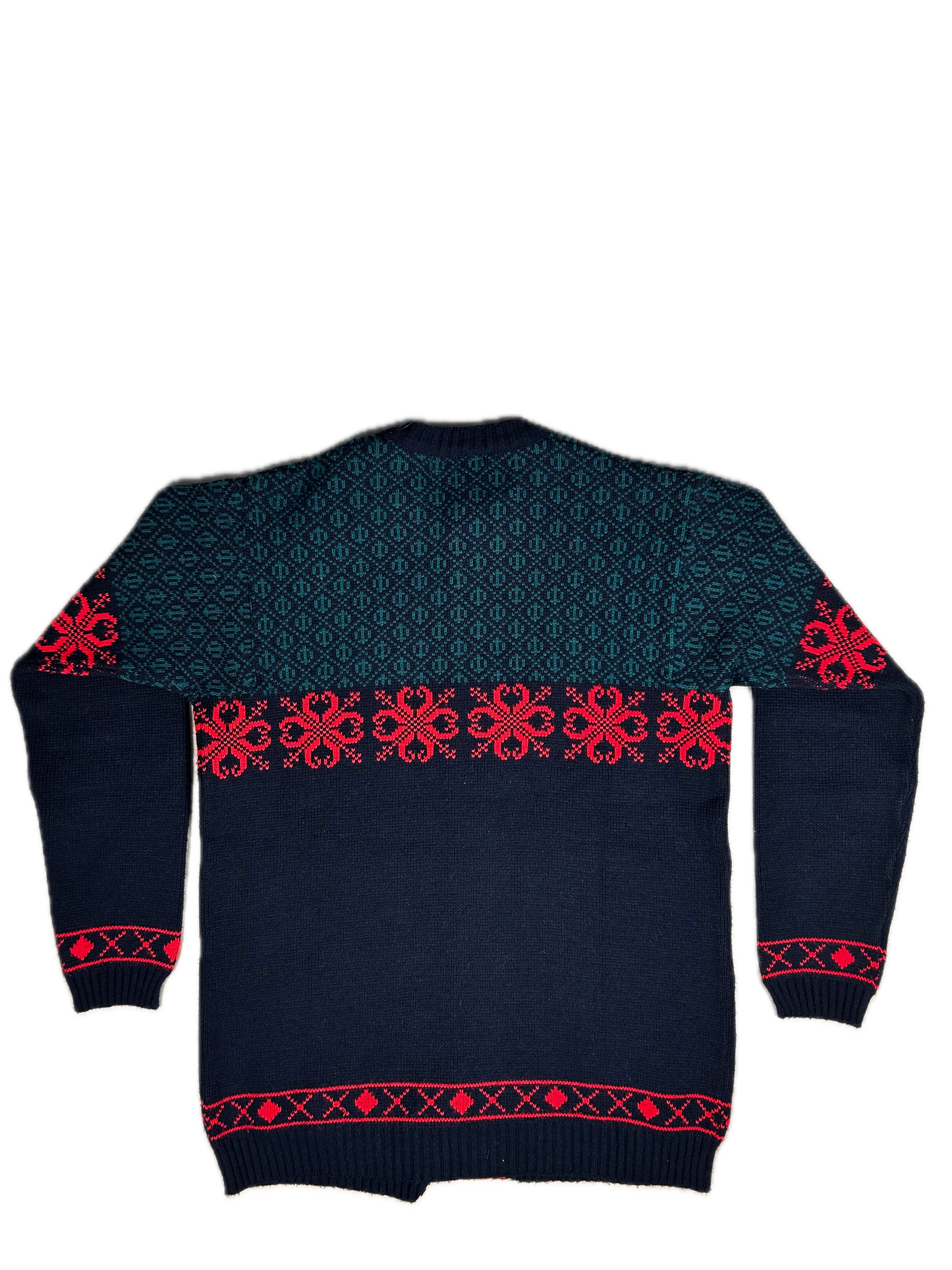 Cárdigan Tracht Austriaco Vintage - 100% Lana - Negro / Rojo / Verde - Talla 48