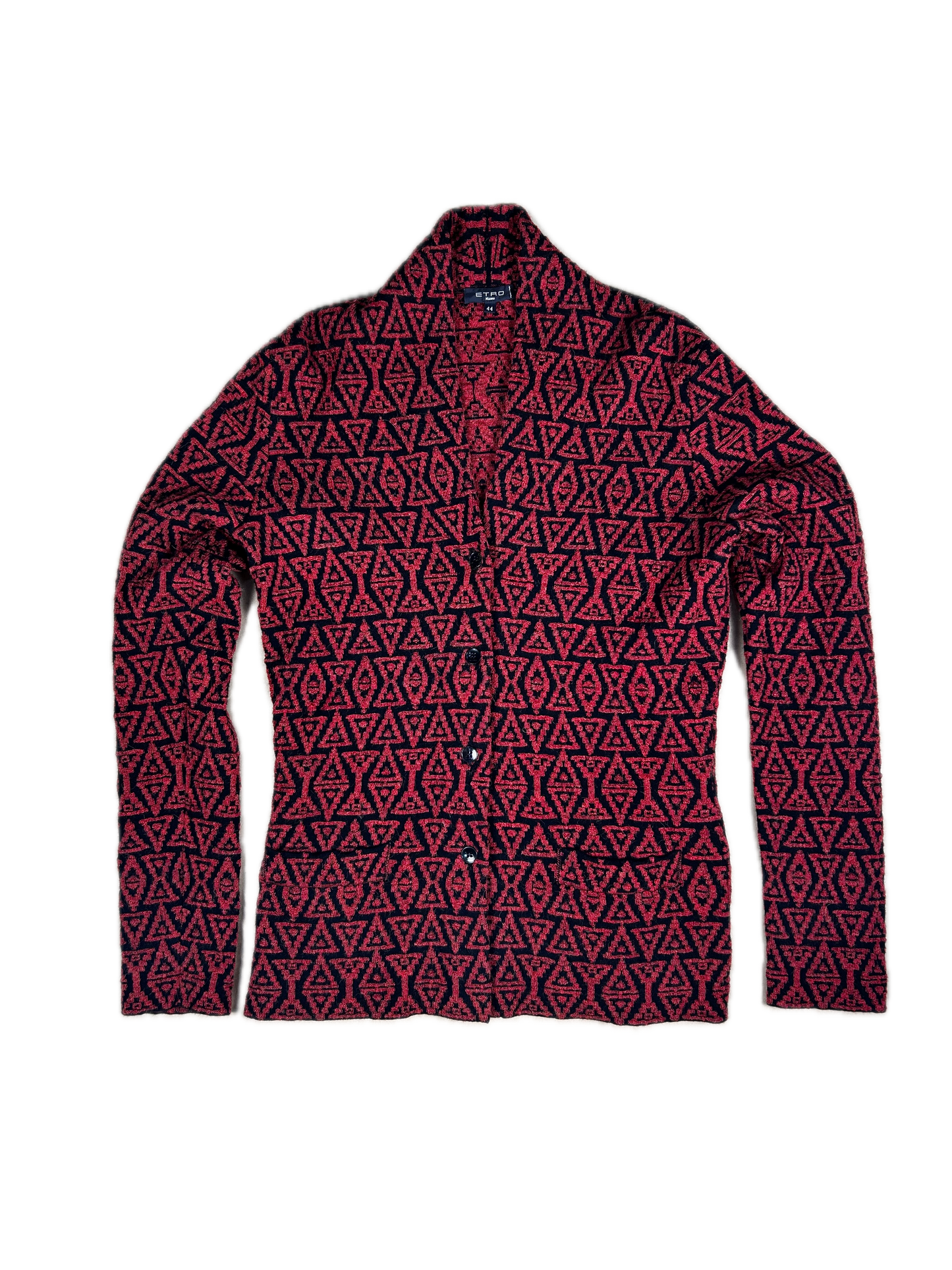Cárdigan Americana Desestructurada Etro - Jacquard Geométrico Rojo / Negro - Talla 44