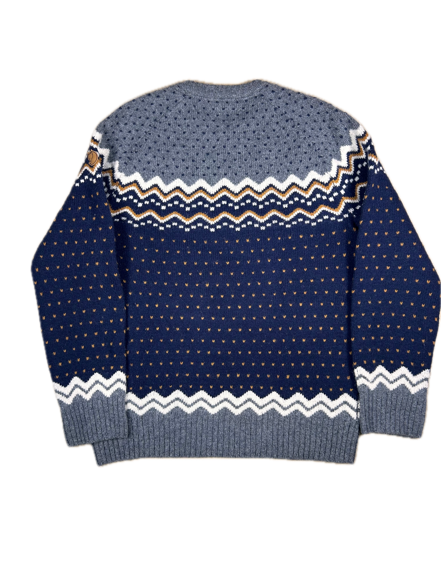 Jersey de Lana Nórdico Fjällräven - Patrón Fair Isle Azul Marino / Gris - Talla M