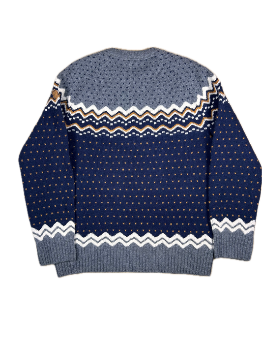 Fjällräven – Jersey Lana Nórdico Fair Isle Vintage – Azul Marino / Gris – Talla M
