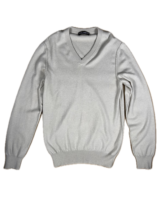 Dolce & Gabbana – Jersey Cachemira 100% Vintage – Cuello Pico – Beige Talla 48