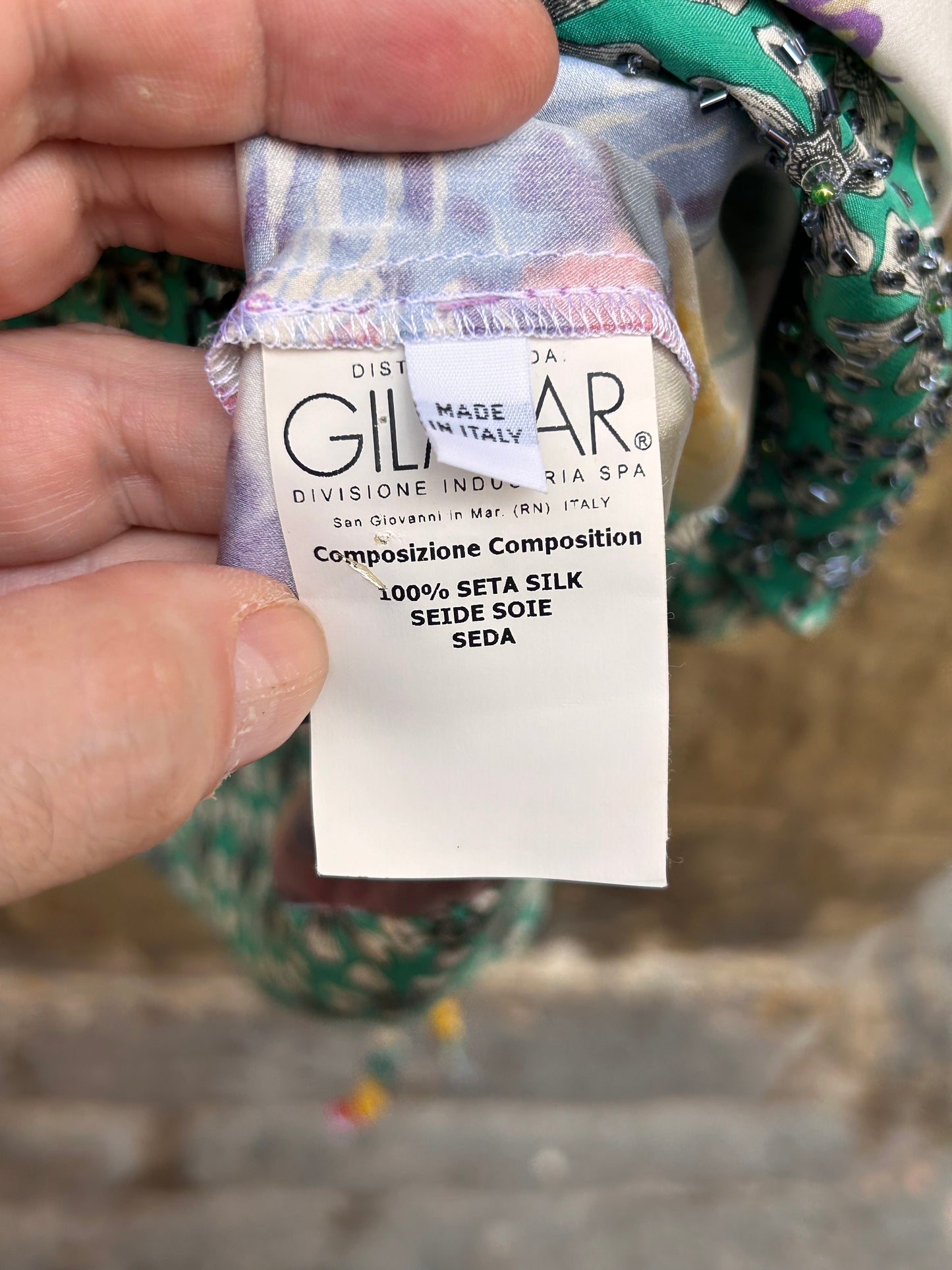 Blusa Iceberg ICE - 100% Seda Natural - Floral con Abalorios - Talla 44 / M