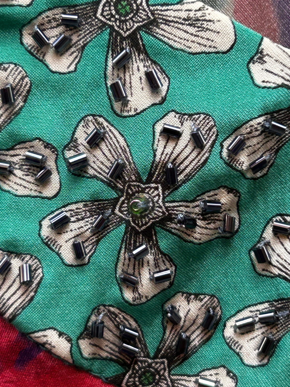 Blusa Iceberg ICE - 100% Seda Natural - Floral con Abalorios - Talla 44 / M
