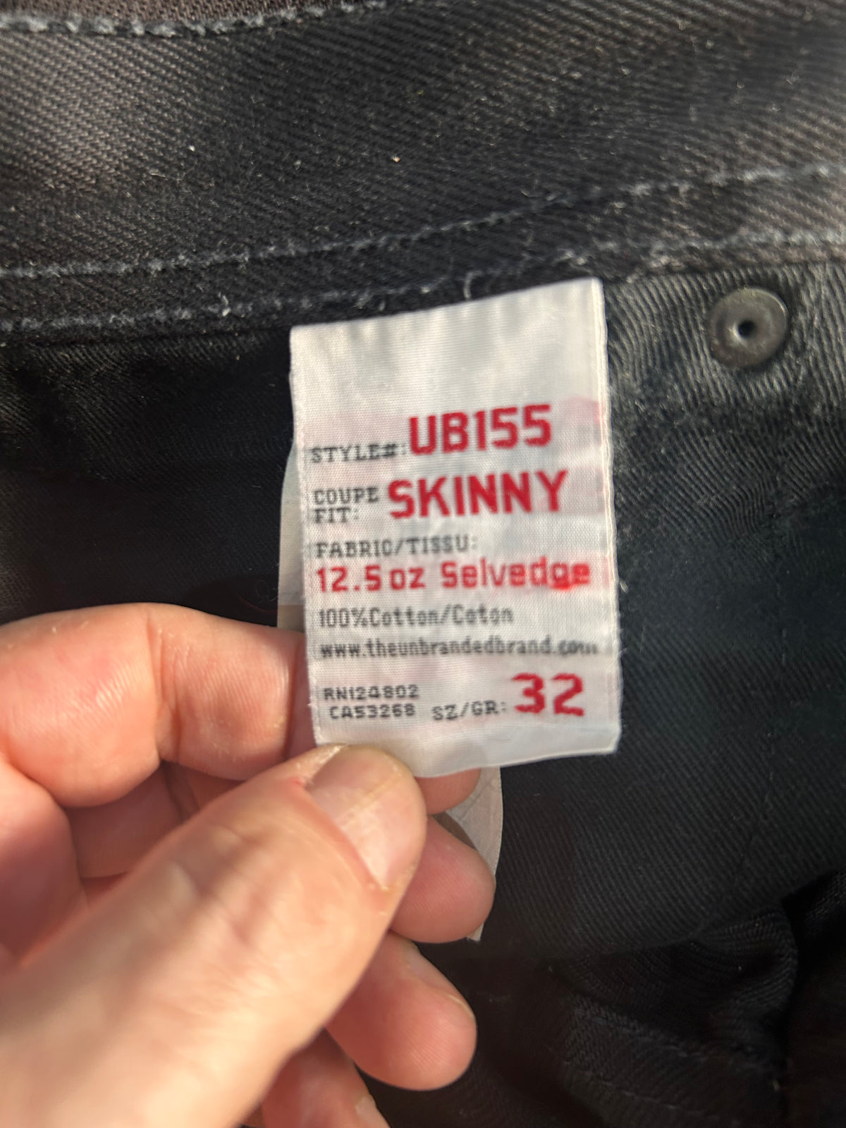 Pantalón vaquero Selvedge The Unbranded Brand UB155 Skinny Fit (12.5 oz) - Talla W32