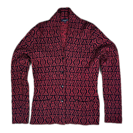 Cárdigan Etro Milano — Jacquard Geométrico Rojo y Negro — Made in Italy